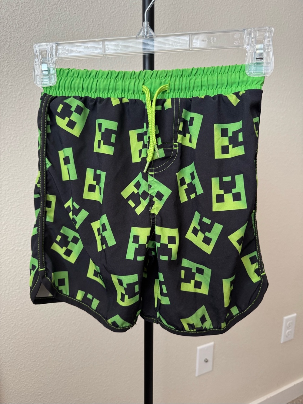Minecraft Black & Neon Green Swim Shorts